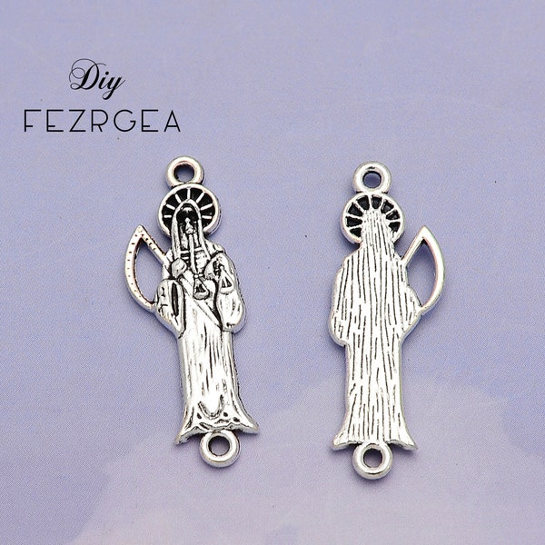 20PCS--10x28mm Antique Silver Skull Connector Death Grim Reaper With Scythe Charms Halloween Pendants For Diy Jewelry Making Finding