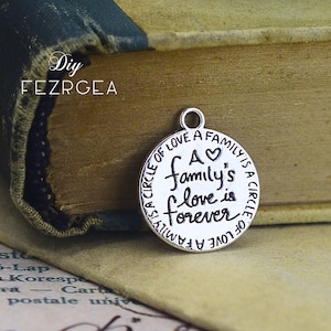 30PCS plata antigua Family Charms.2 lados encanto el amor de una familia es para siempre encanto Word Motivation colgantes. CY083105