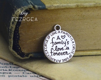 30PCS Antique silver Family Charms.2 sides charm A family's love is forever charm Word Motivation  pendants. CY083105