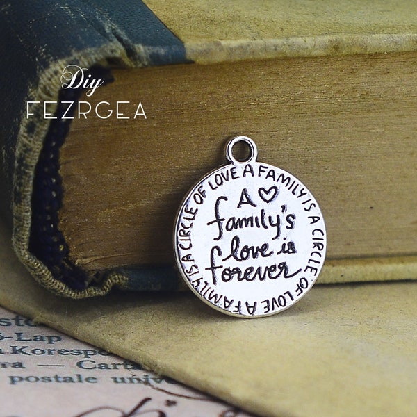 30PCS Antique silver Family Charms.2 sides charm A family's love is forever charm Word Motivation  pendants. CY083105