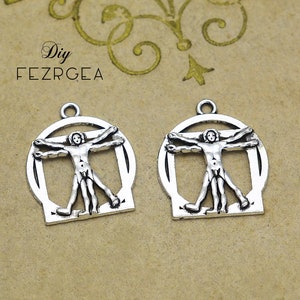 15PCS Antique silver Vitruvian man charms.Vitruvian man pendants. CY285