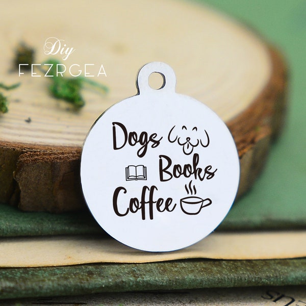 Dogs books coffee Stainless Steel Charm,Personalized dog image Engraved Charms,Custom charms/Pendants,Necklace Bangle Charms
