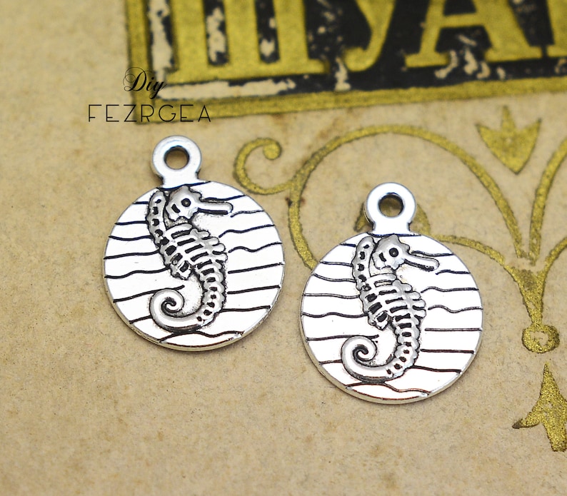 CY1730 25PCS Antique silver hippocampus Charms.2 sides Sea life pendants