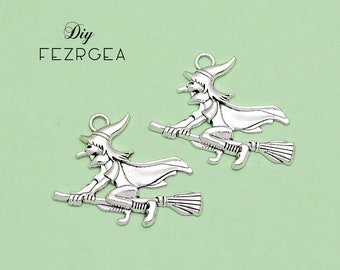 10PCS Antique silver Witch Riding Broom charms. wizard pendants. CM855