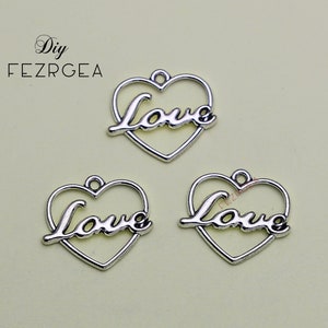 25PCS--19x21mm, Antique silver love Charms.open heart pendants.