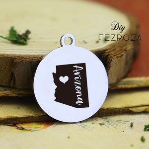 Arizona map Stainless Steel Charm,Personalized Map of Arizona USA Engraved Charms,Custom charms/Pendants,Necklace Bangle Charms