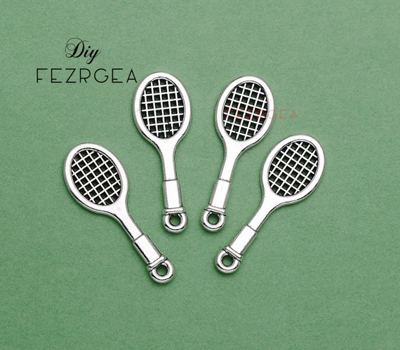 30PCS--29x10mm, Antique silver Tennis Racket charms. Tennis pendants.