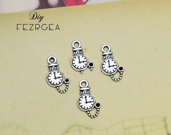 50PCS--16x9mm, Antique silver Pocket Watch Charms.Watch pendants.