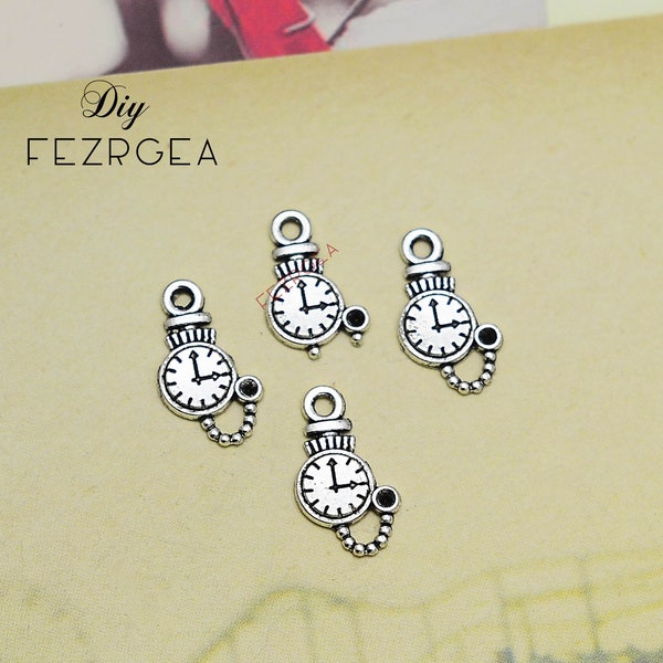 50PCS--16x9mm, Antique silver Pocket Watch Charms.Watch pendants.