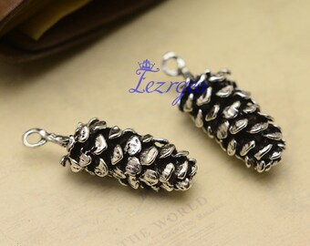 3PCS Antique silver 3D Pine cone charms. Large Pine cone pendants. DH9910