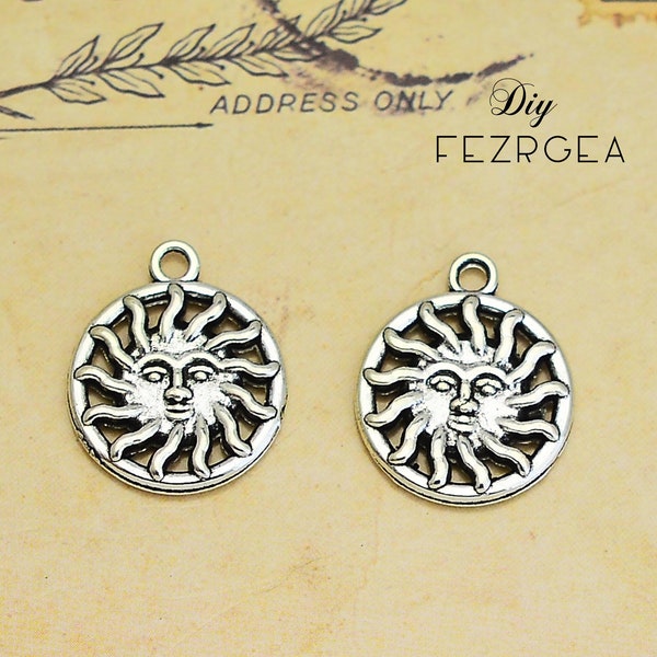 20PCS--17x20mm, Antique silver Sun Charms.Celestial pendants.