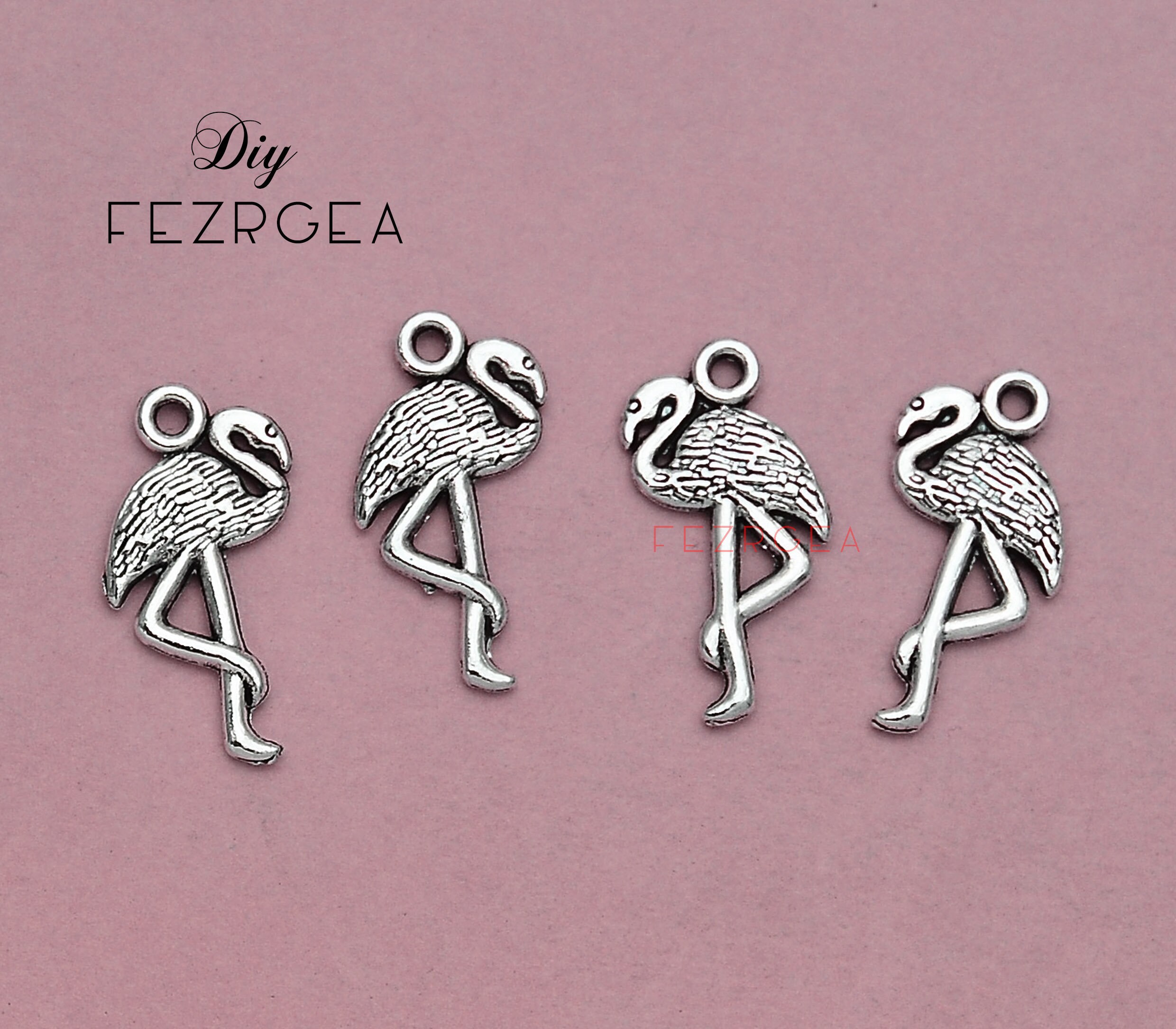 30PCS--13x23mm, Antique silver Flamingo charms. Bird charms Ostrich charms Animal  pendants.