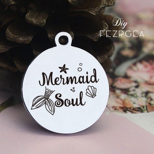 Mermaid Stainless Steel Charm, Personalized Mermaid Soul Laser Engraved Charms, Bangle Charms