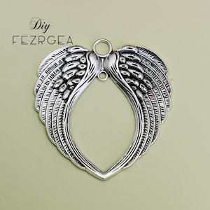 2PCS--73x69mm, plata antigua Enorme ala de ángel encantos. Colgantes Heart Angel Wing.