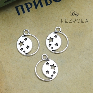 20 PCS antike Silber Mond und Stern Charms. 2 Seiten himmlische Anhänger. CM498