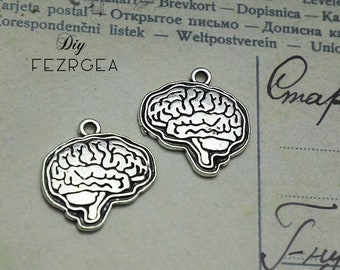 10PCS Antique silver Brain charms. 2 sides body organ pendants. CM083011