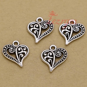 25PCS Antique silver heart charms.Hollow Hearts pendants. DH9973
