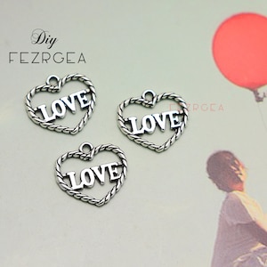 25PCS Antique silver love Charms.open heart pendants. CY116