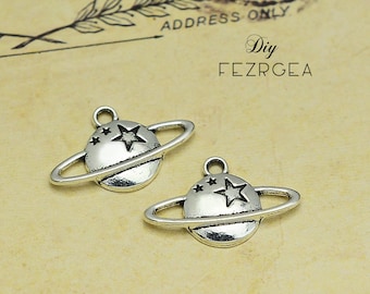 35PCS Antique silver Planet charms.Saturn with Rings pendants. CY3352
