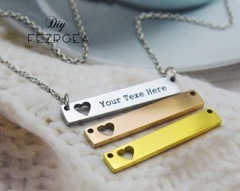 Stainless Steel Tag Charm,Personalized Laser Engraved Tag Charms,Heart Stainless Steel connector,Necklace Charms