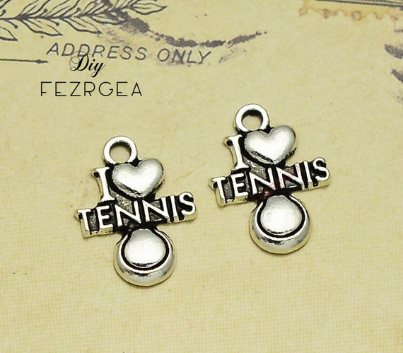 30PCS--19x14mm, Antique silver  I Love tennis charms. Tennis pendants. CY242