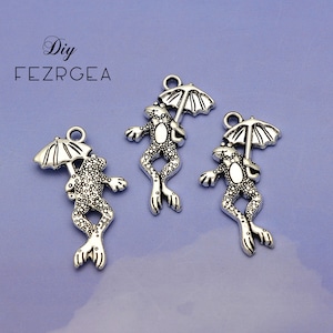 20PCS--17x21mm Antique Silver Frog Charms Frog With Lily Pad Lotus Leaf Pendants For Diy Jewelry Making Finding Supplies Accessories