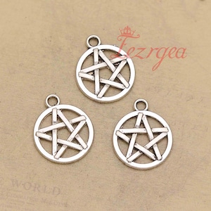 30PCS Antique silver Pentagram charms. Five-pointed Star  pendants. CY396