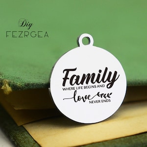 Encanto de acero inoxidable de la familia, personalizado donde la vida comienza y el amor nunca termina los encantos, encantos personalizados / colgantes, encantos del brazalete del collar
