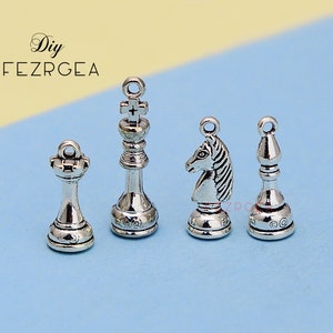 Antique silver 3D Chess charms. Chess pendants.