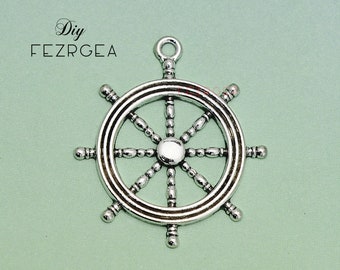 Vintage Parts – 2 Ciondoli Timone Marittimo In Tibetsilber Antico, 29x25 Mm, Per Gioielli Fai Da Te - 2