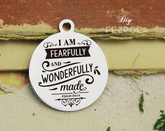 I am fearfully and wonderfully made Stainless Steel Charm,Personalized PSALM Engraved Charms,Custom charms/Pendants,Necklace Bangle Charms