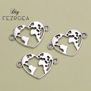 20PCS--26X17mm, Earth Charm Connectors Antique charmes argentés. Pendentifs Cutout Global.