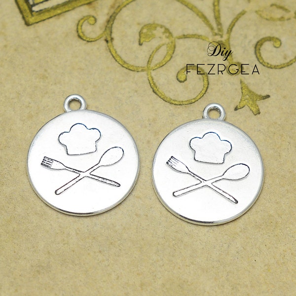 10PCS Antique silver chef charms.2 sides Chef logo pendants. DH9229