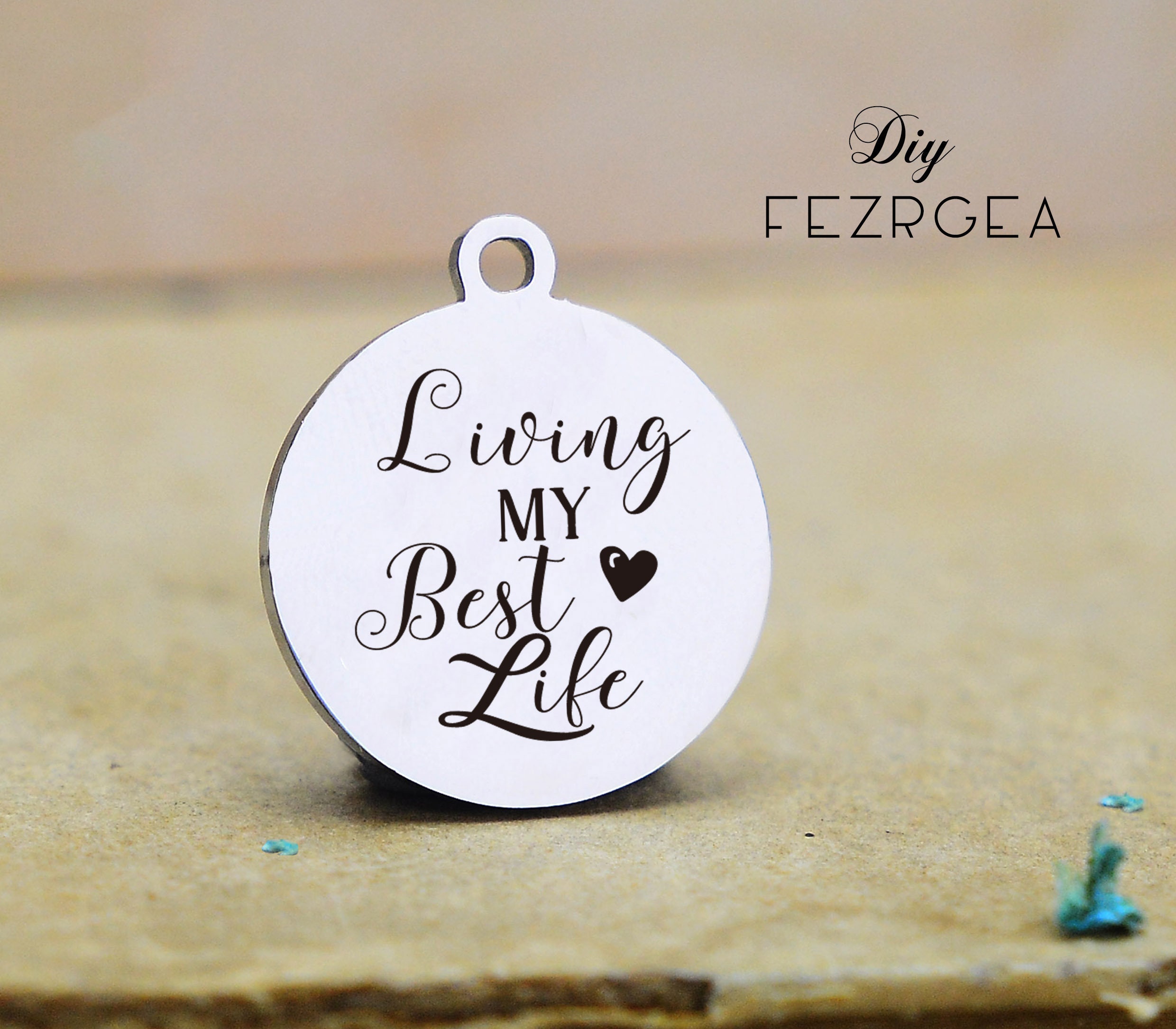 1 Charm Living My Best Life Stainless Steel Charms nwLG6574 