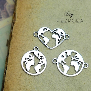 Earth Charm Connectors Antique charmes en argent . Pendentifs Cutout Global. MX002 MX002