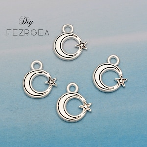 30PCS--17x14mm Antique silver Moon and star Charms. Celestial pendants For Jewelry Making