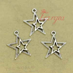 30PCS Antique silver Star charms. Double Stars  pendants. CY326