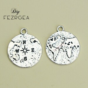 20PCS--20x17mm, Antique argent carte charms.Compass pendentifs.