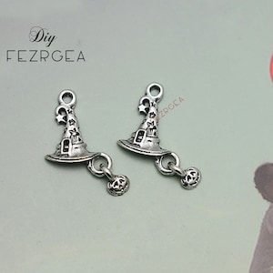 20PCS--14x26mm, Antique silver Witch hat charms.3D Witch hat pendants.