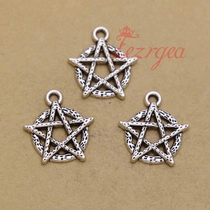 20PCS Antique silver Pentagram charms. Five-pointed Star  pendants. CY294