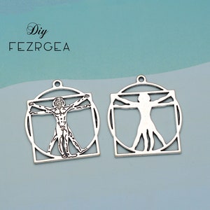 8PCS--30x34mm Antique Silver Vitruvian Man Charms Vitruvian Man Pendants For Diy Jewelry Making Finding Supplies Accessories