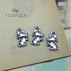 50PCS Antique silver cute mouse charms. 2 sides cute Animals pendants. CM160