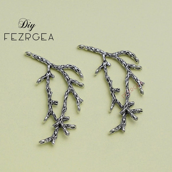 10PCS--52x30mm, Antique silver Branch charms. Link Twig Branch pendants.