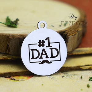 Papá encanto de acero inoxidable, amor personalizado papá grabado encantos, encantos personalizados / colgantes, collar brazalete encantos