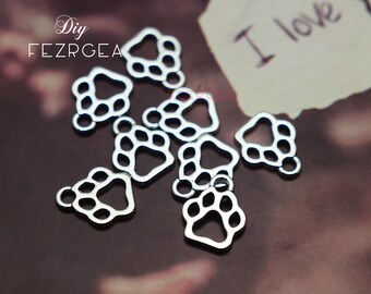 50PCS--13x11mm, Antique silver Dog Paw Print Charms . Dog Paw or Bear Paw Print pendants.