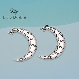 8PCS--27x38mm Antique Silver Moon Connector Flower Charms Celestial Pendants For DIY Jewelry Making Finding Supplies Accessories