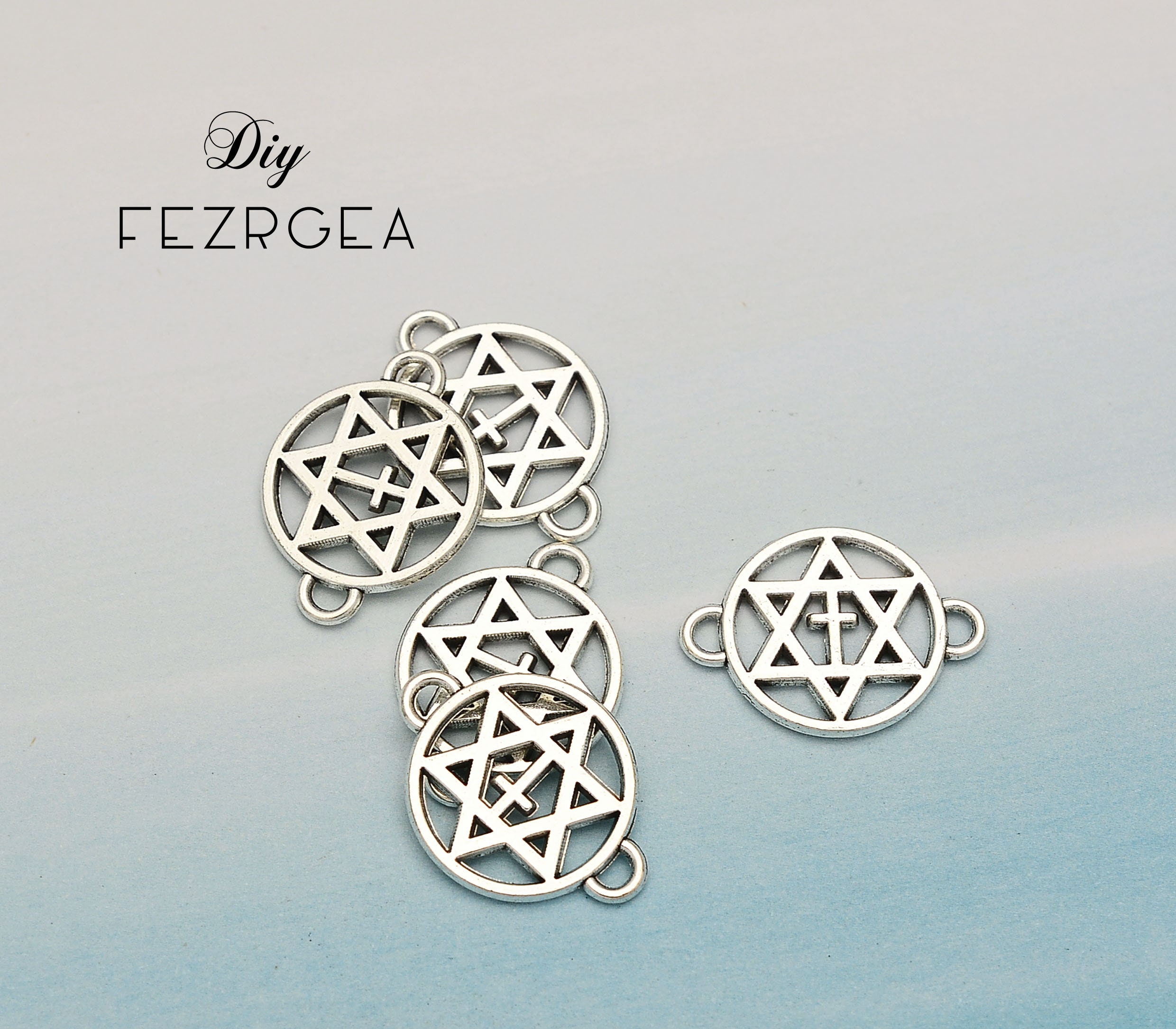 Antique Silver Star of David Hexagon Connector Charms 50pcs