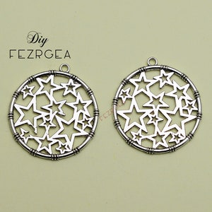 10PCS--32x35mm, Antique silver Stars charms. Open Stars  pendants.