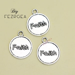 30PCS--23x20mm, Antique silver faith charms. word pendants.