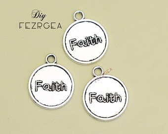 30PCS--23x20mm, Antique silver faith charms. word pendants.